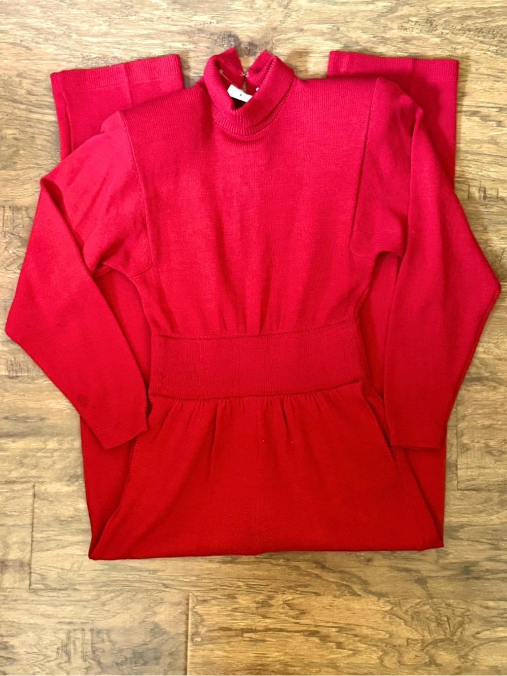 NEW St. John 1980s Santana knit red mock neck wide leg jumpsuit